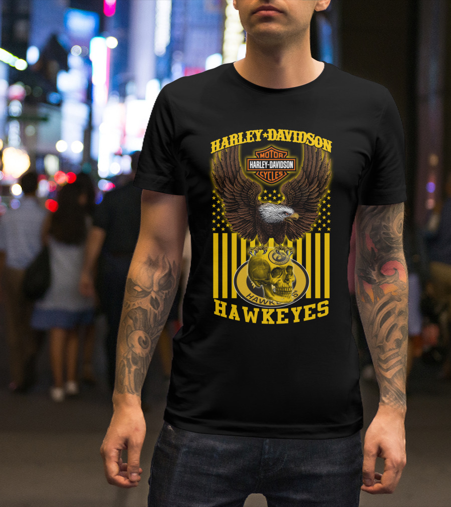 Harley Davidson Motor Cycles Hawkeyes Eagle And Skull T-Shirt