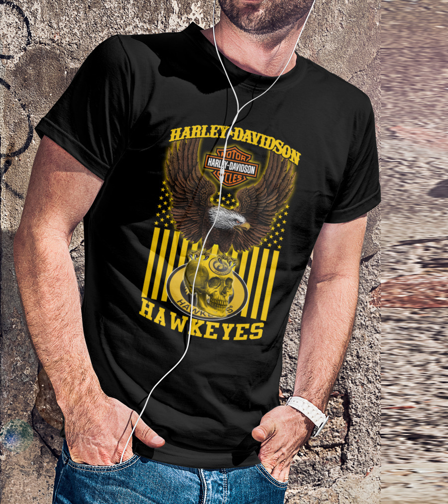 Harley Davidson Motor Cycles Hawkeyes Eagle And Skull T-Shirt