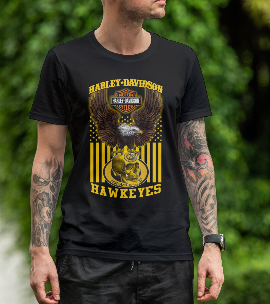 Harley Davidson Motor Cycles Hawkeyes Eagle And Skull T-Shirt