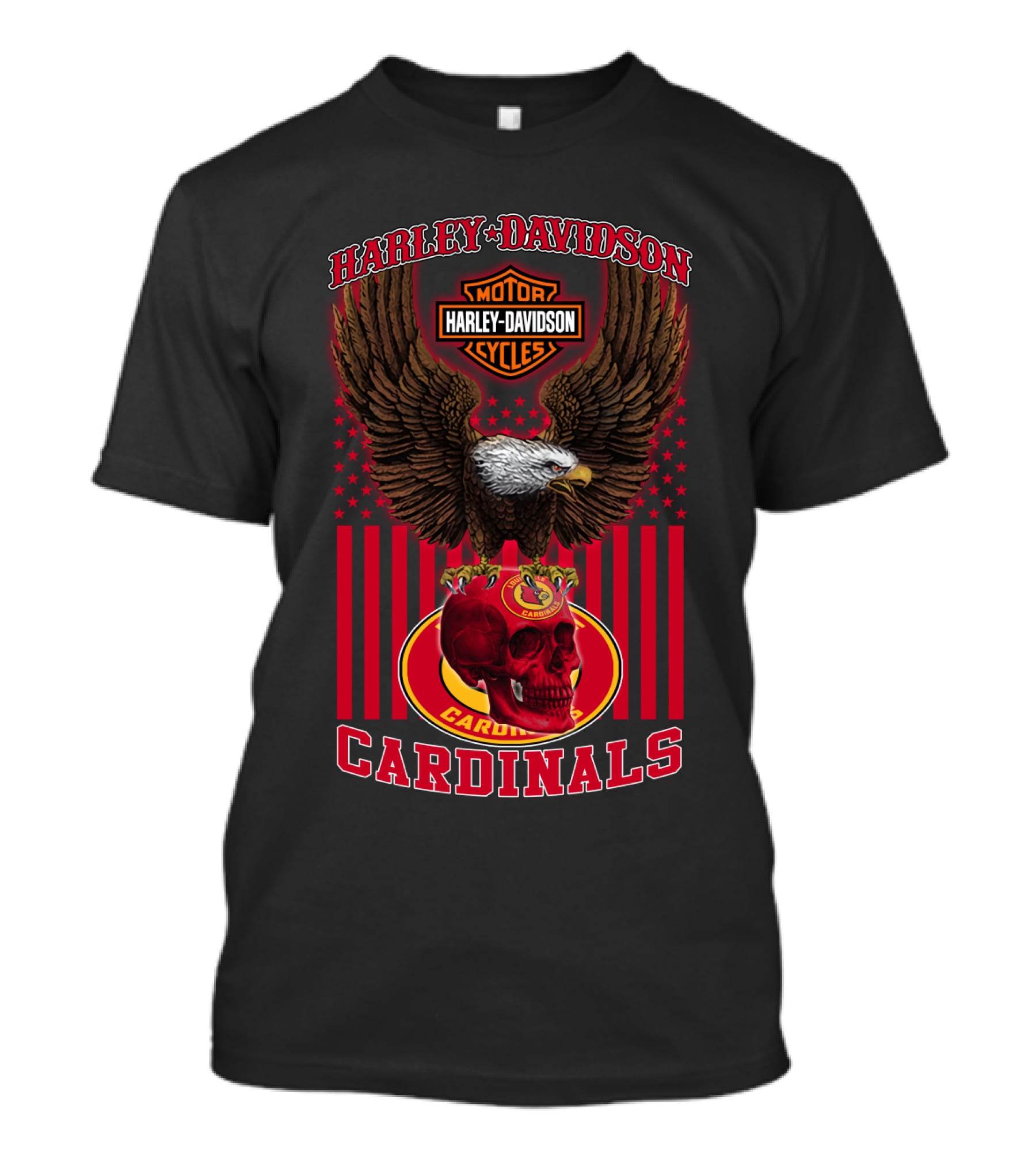 Harley Davidson Motor Cycles Eagle With Louisville Cardinals Skull And Stars T-Shirt