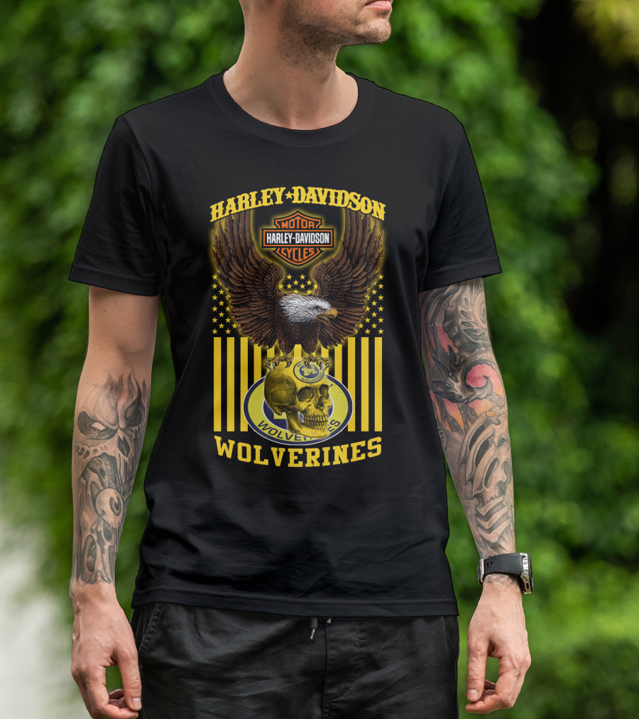 Harley Davidson Michigan Wolverines Eagle Skull T-Shirt