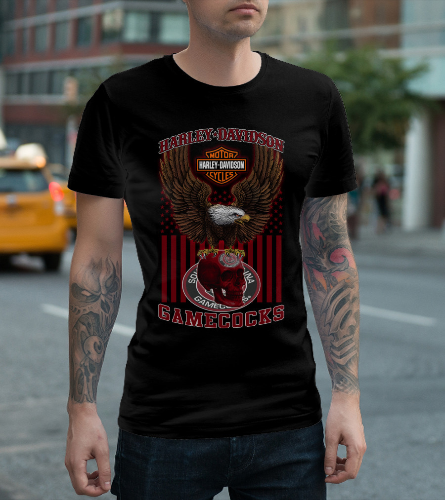 Harley Davidson Motor Cycles South Carolina Gamecocks Eagle And Skull T-Shirt