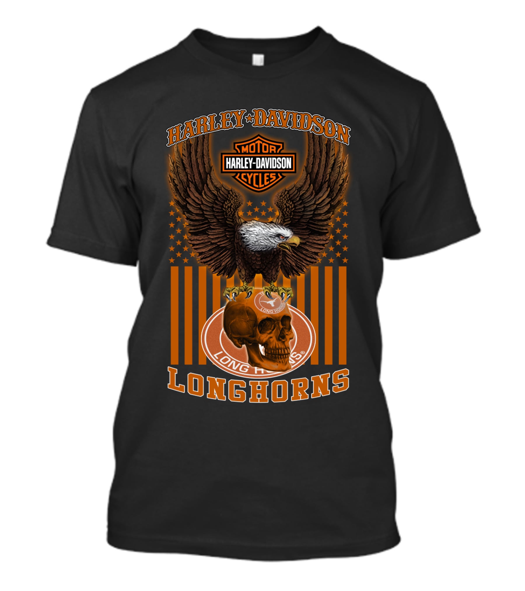 Harley Davidson Motorcycles Texas Longhorns Eagle And Skull T-Shirt