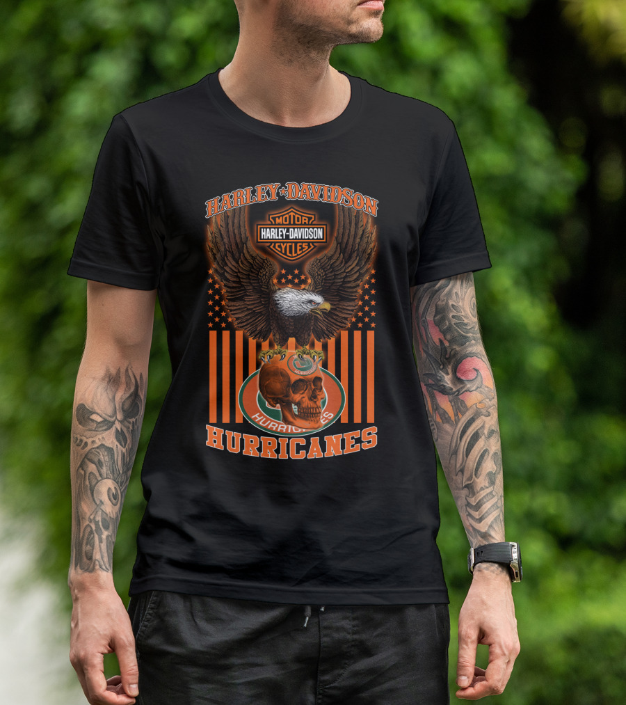 Harley Davidson Motor Cycles Eagle Miami Hurricanes T-Shirt