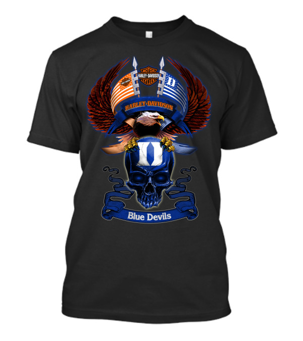 Harley Davidson Motor Cycles Eagle Skull Blue Devils T-Shirt