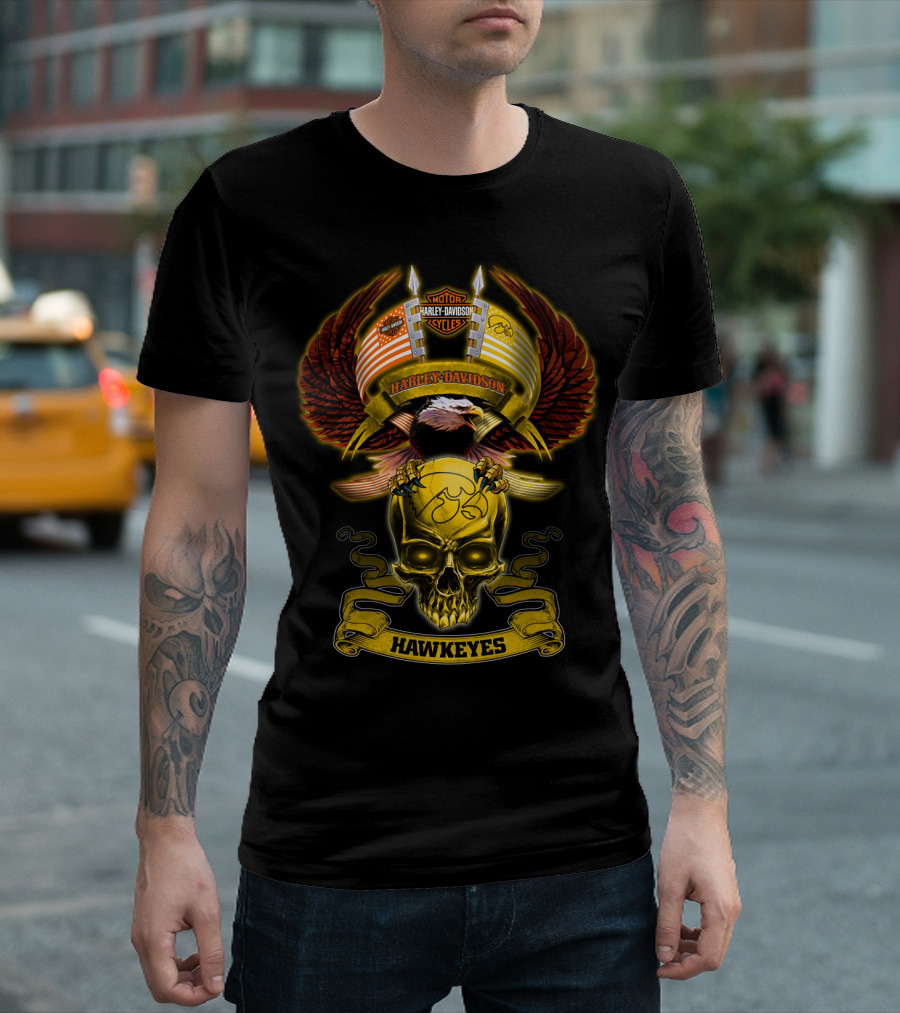 Harley Davidson Motorcycles Iowa Hawkeyes Eagle Skull T-Shirt