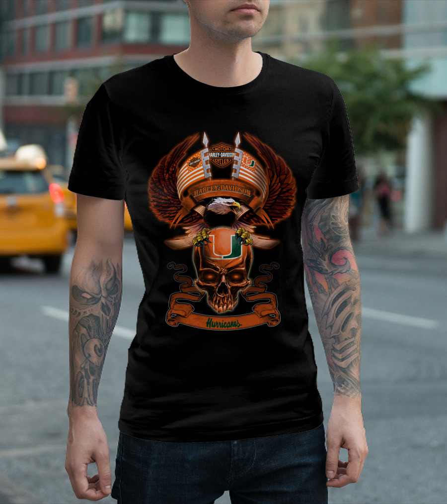 Harley Davidson Motorcycles Miami Hurricanes Eagle Skull T-Shirt