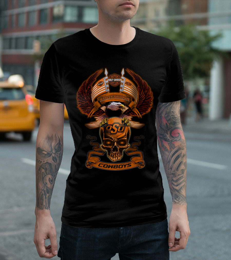 Osu Harley Davidson Motorcycles Cowboys Skull And Eagle T-Shirt