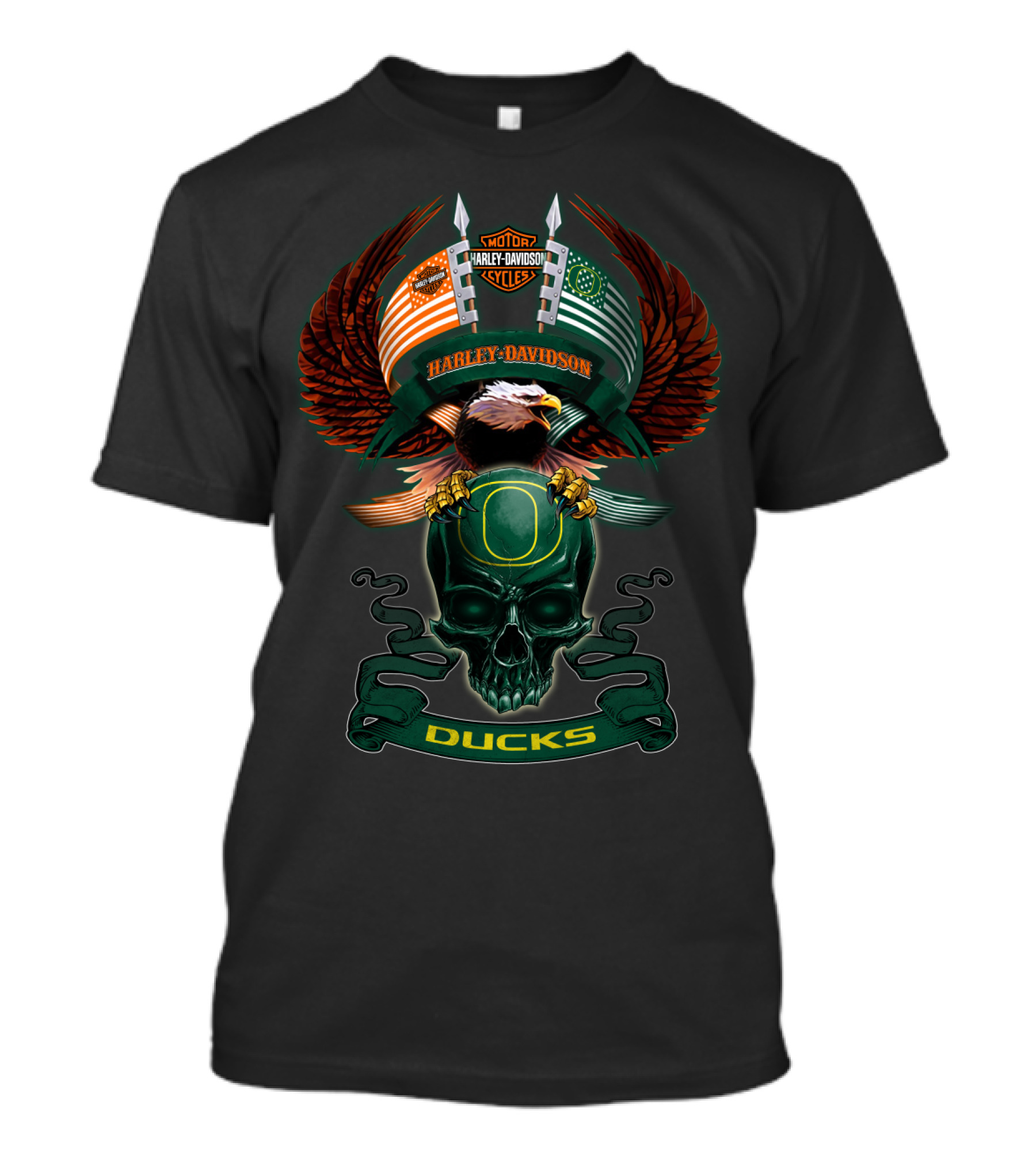 Harley Davidson Motorcycles Oregon Ducks Eagle And Skull T-Shirt