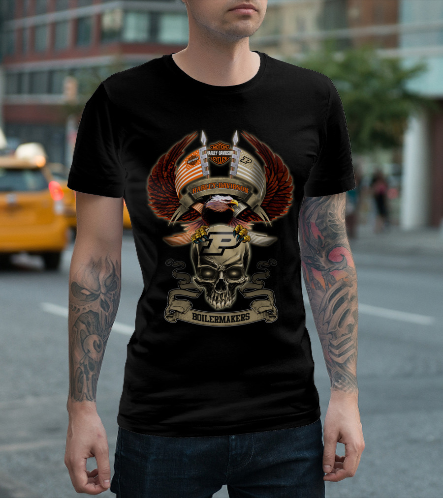 Motor Harley Davidson Purdue Boilermakers Eagle Skull T-Shirt