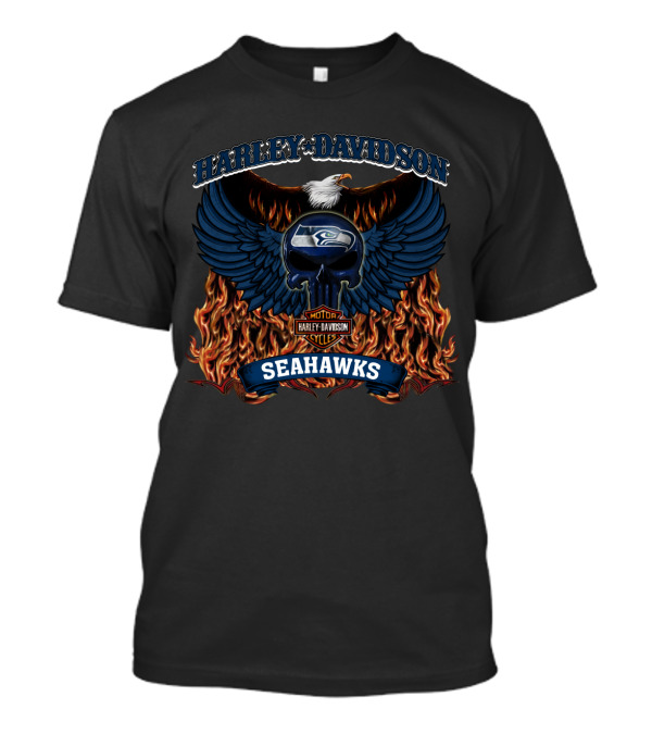Harley Davidson Motor Cycles Seahawks Seattle 206 Nfl T-Shirt