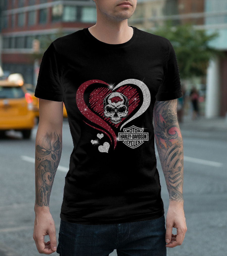 Ncaa Arkansas Razorbacks Harley Davidson Skull Heart T-Shirt