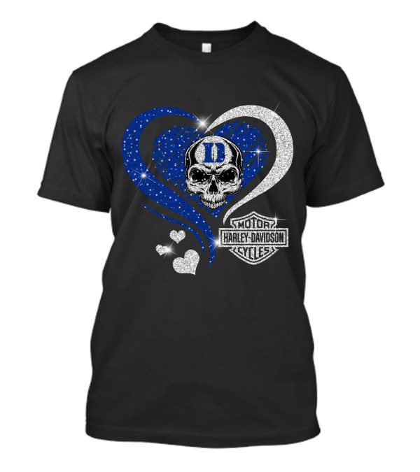 Duke Blue Devils Skull Heart Harley Davidson Motor Cycles Sparkle T-Shirt