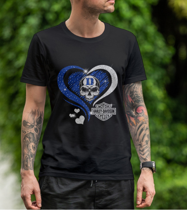 Duke Blue Devils Skull Heart Harley Davidson Motor Cycles Sparkle T-Shirt