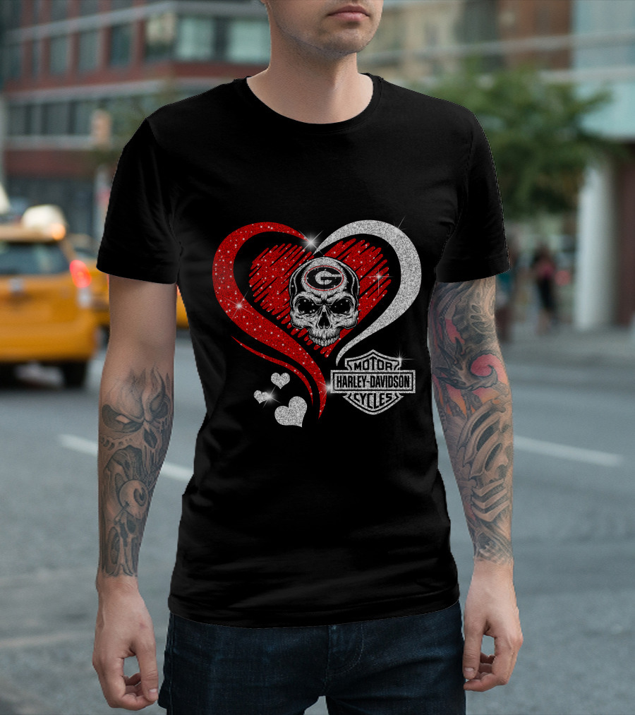 Georgia Bulldogs Harley Davidson Skull Heart T-Shirt