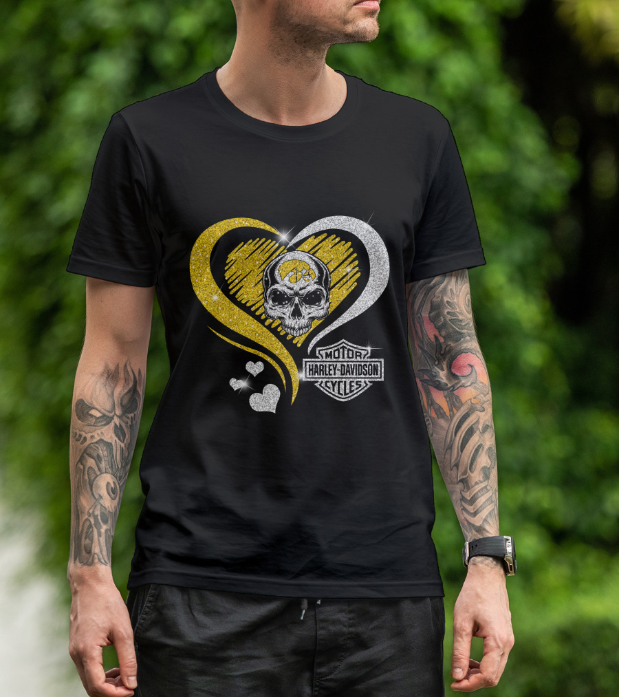 Ncaa Iowa Hawkeyes Skull Heart Harley Davidson T-Shirt