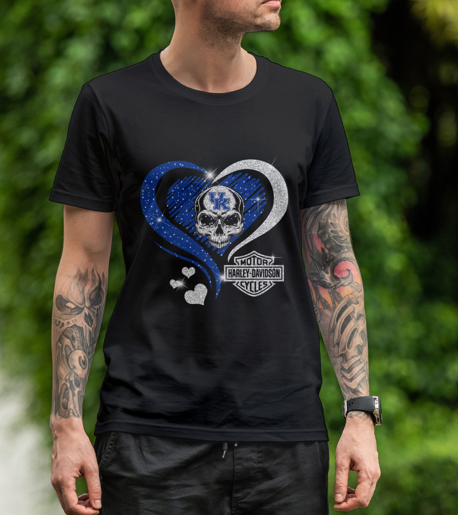 Kentucky Wildcats Skull Heart Harley Davidson Motor Cycles T-Shirt