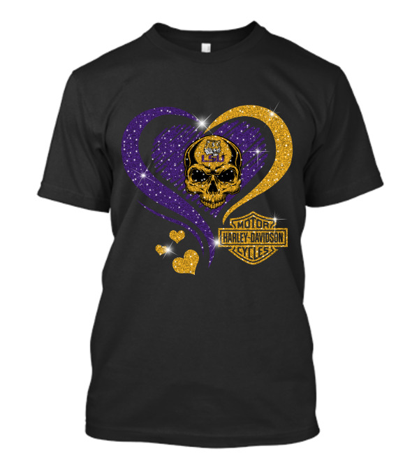 Ncaa Lsu Tigers Skull Heart Harley Davidson Motor Cycles T-Shirt