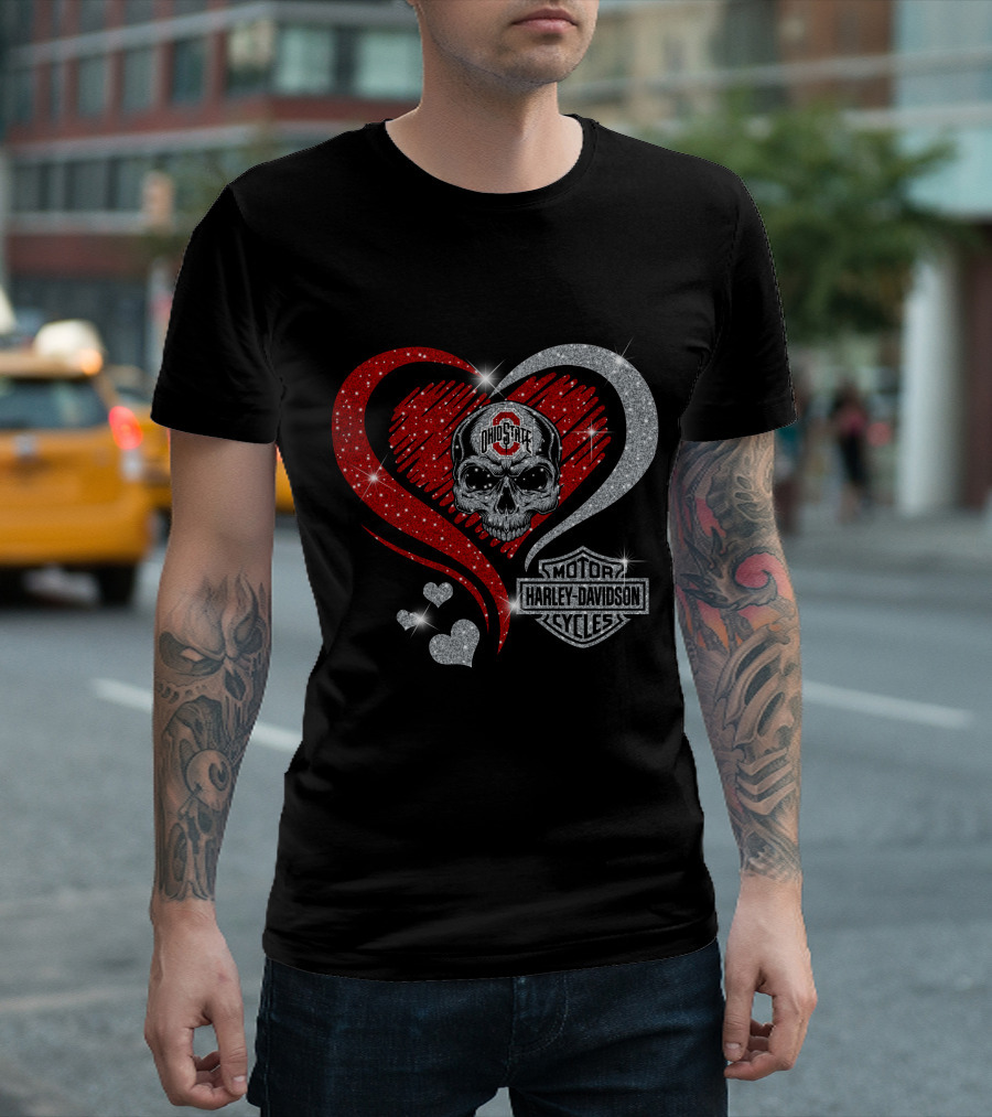 Ohio State Buckeyes Harley Davidson Skull Heart T-Shirt