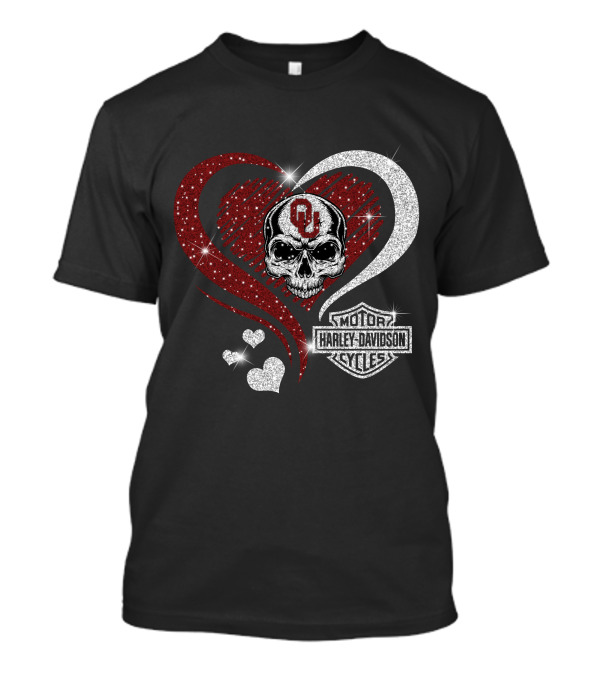 Skull Heart Oklahoma Sooners Harley Davidson Motorcycles T-Shirt