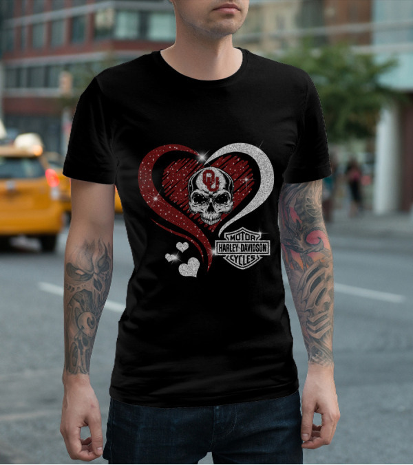 Skull Heart Oklahoma Sooners Harley Davidson Motorcycles T-Shirt