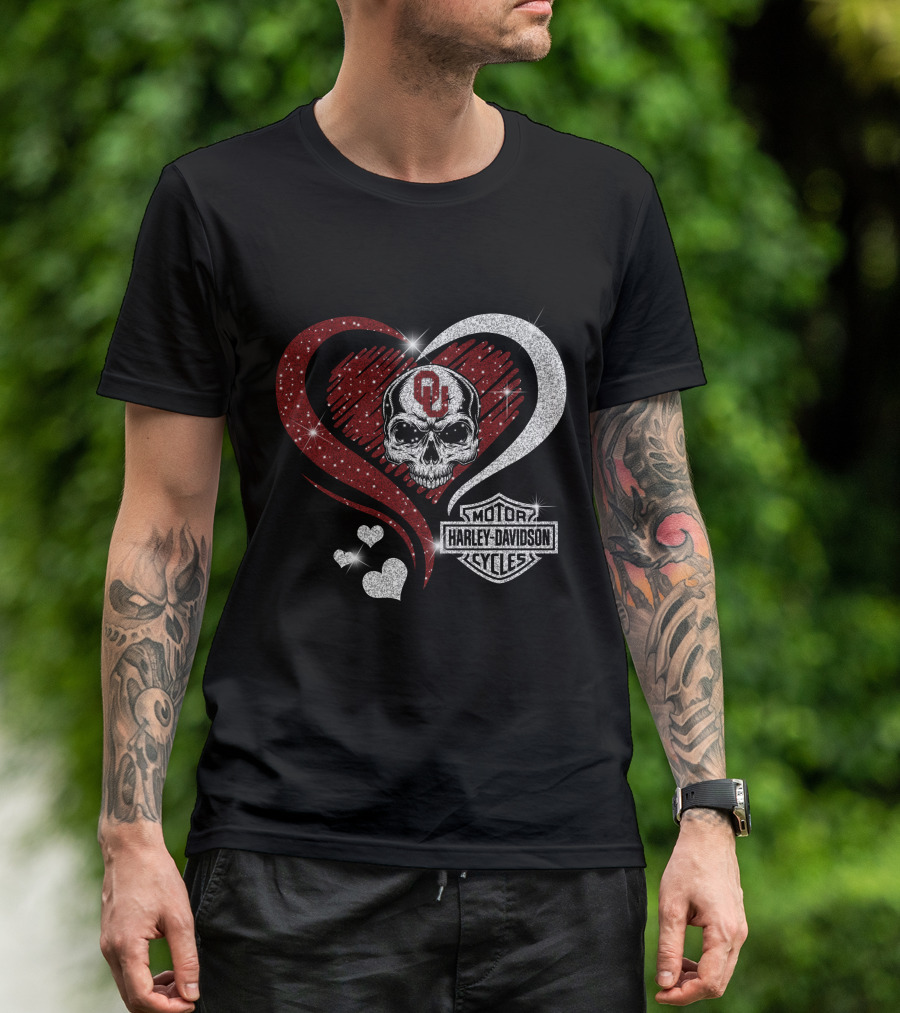Skull Heart Oklahoma Sooners Harley Davidson Motorcycles T-Shirt