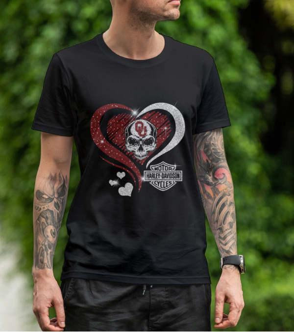 Skull Heart Oklahoma Sooners Harley Davidson Motorcycles T-Shirt