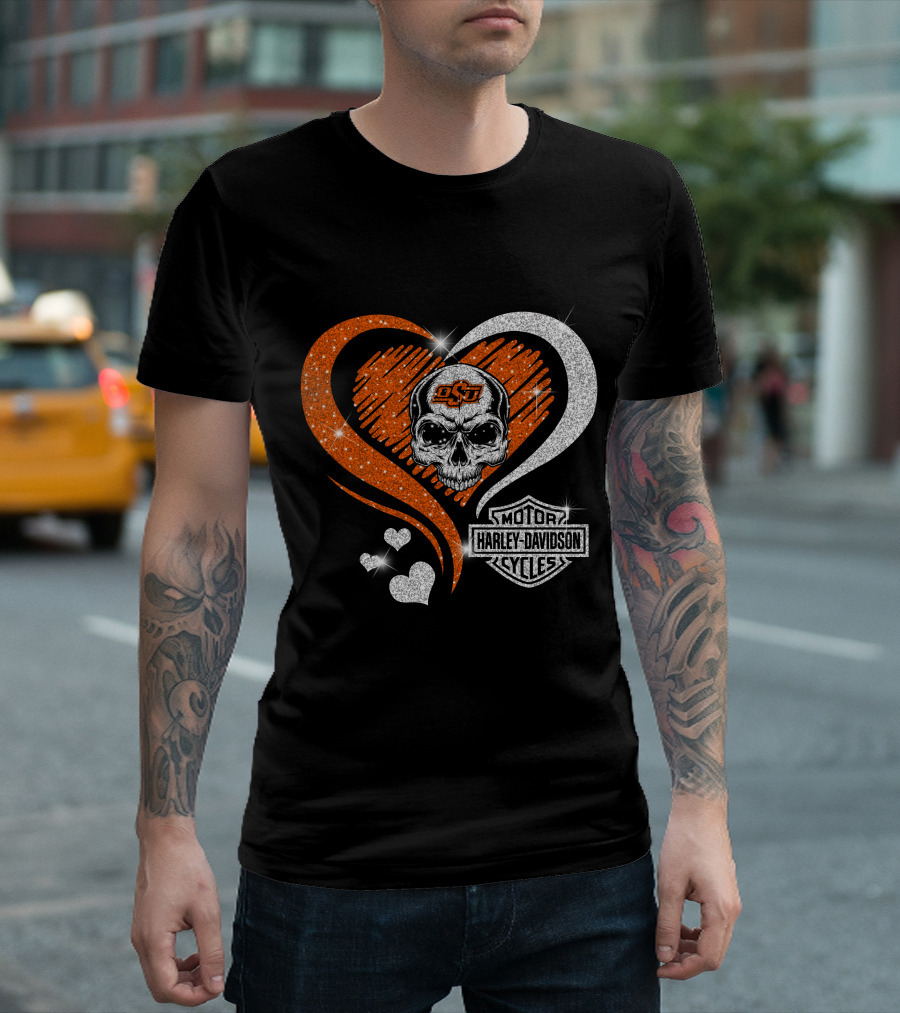 Ncaa Oklahoma State Cowboys Osu Skull Love Motor Harley Davidson Cycles T-Shirt