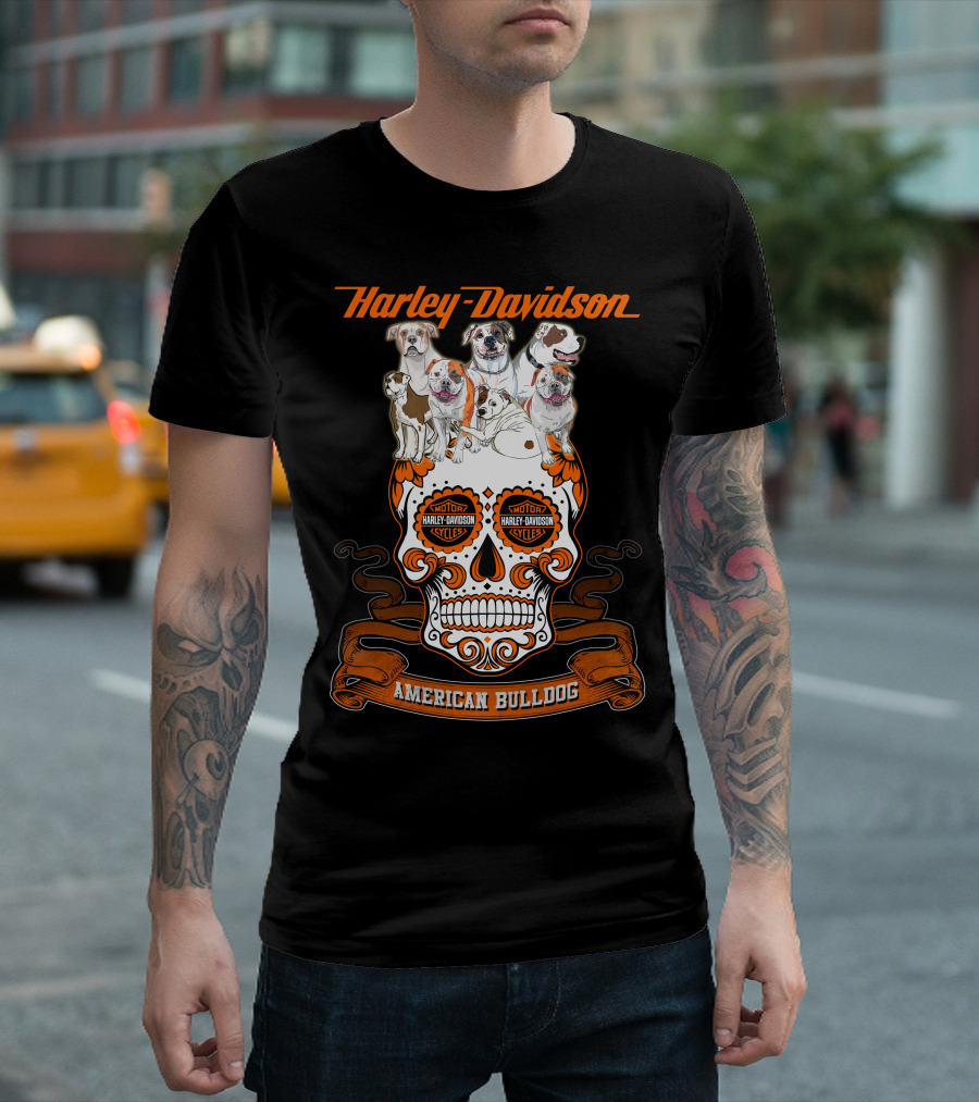 Harley Davidson American Bulldog Moto Skull T-Shirt