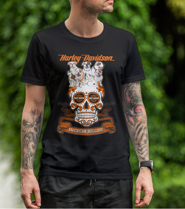 Harley Davidson American Bulldog Moto Skull T-Shirt