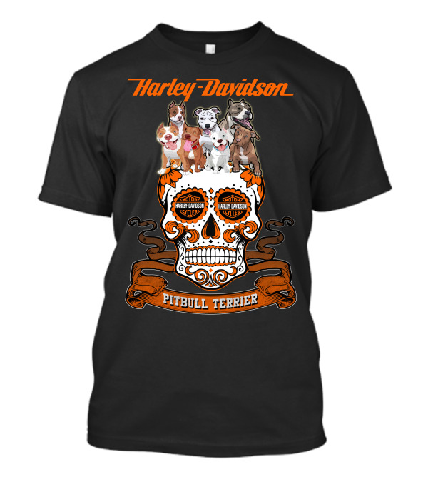 Harley Davidson Pitbull Terrier Motorcycle Cycles Skull T-Shirt
