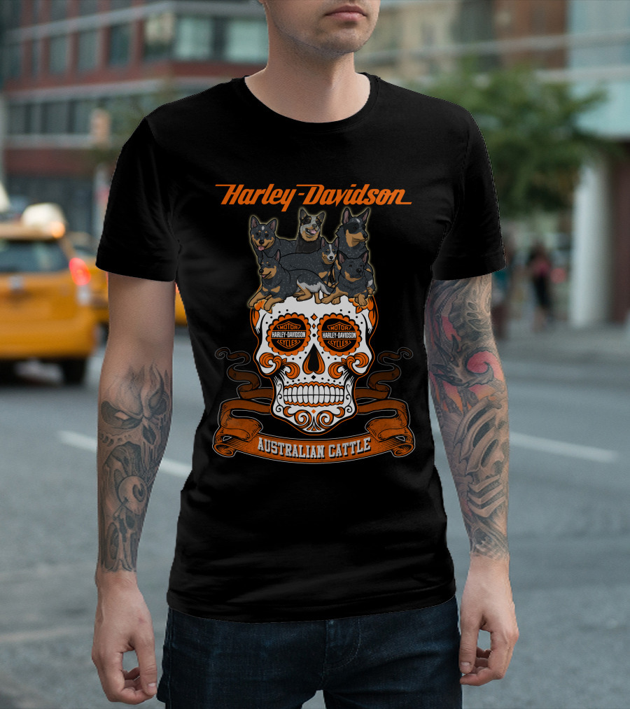 Harley Davidson Australian Cattle Dog Skull T-Shirt