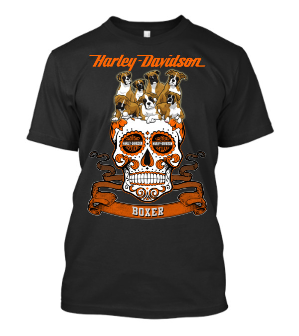 Harley Davidson Boxer Dogs Sugar Skull T-Shirt