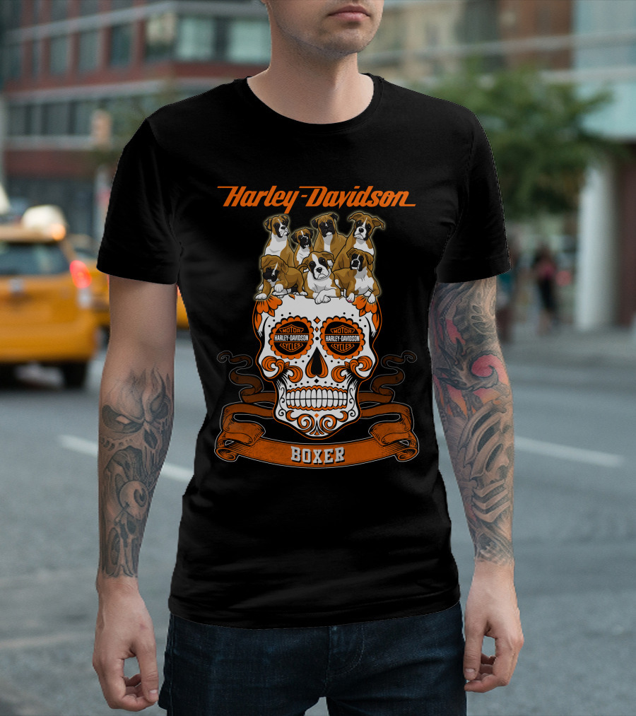Harley Davidson Boxer Dogs Sugar Skull T-Shirt