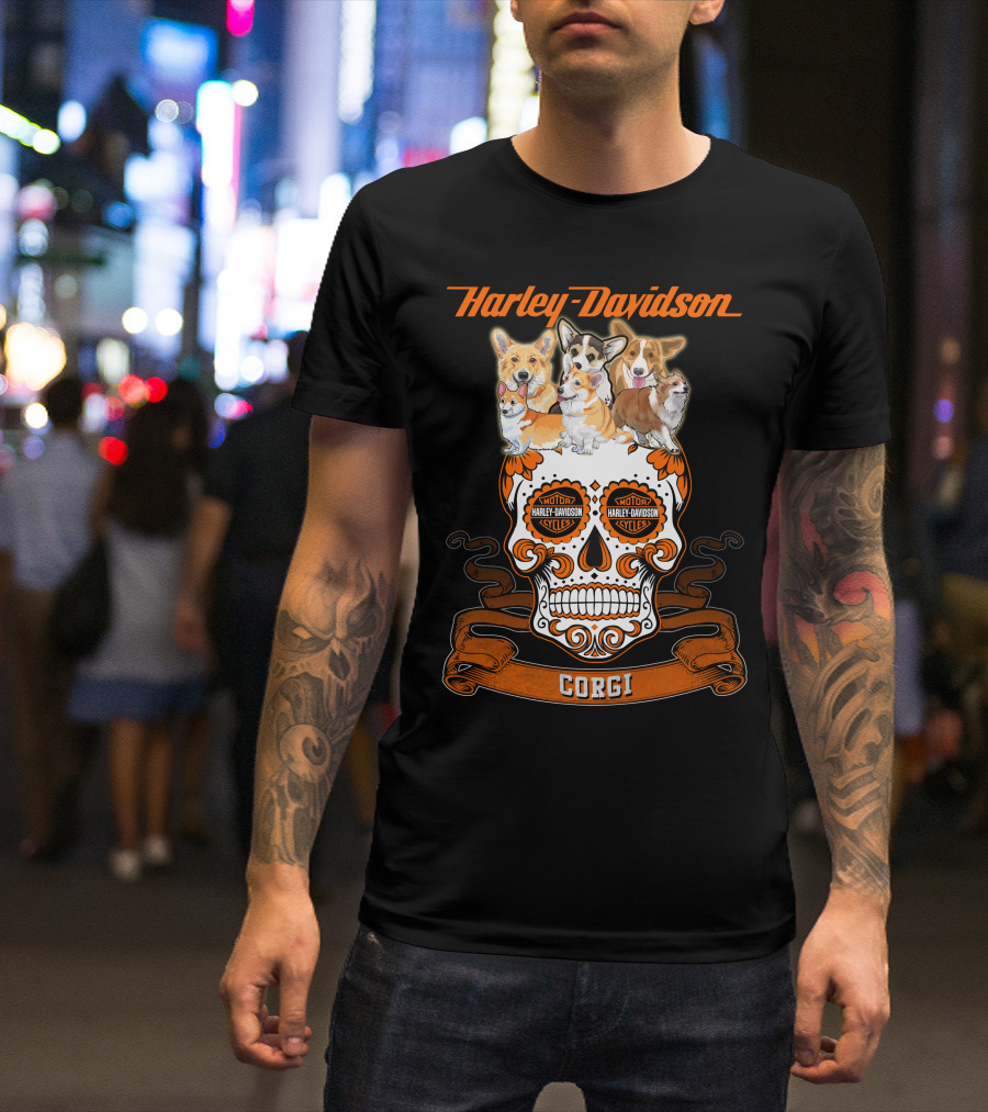 Harley Davidson Corgi Skull Motorcycles T-Shirt