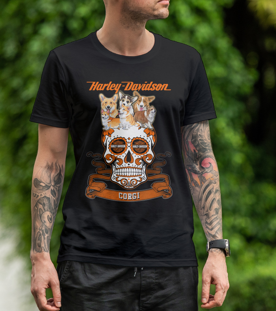 Harley Davidson Corgi Skull Motorcycles T-Shirt