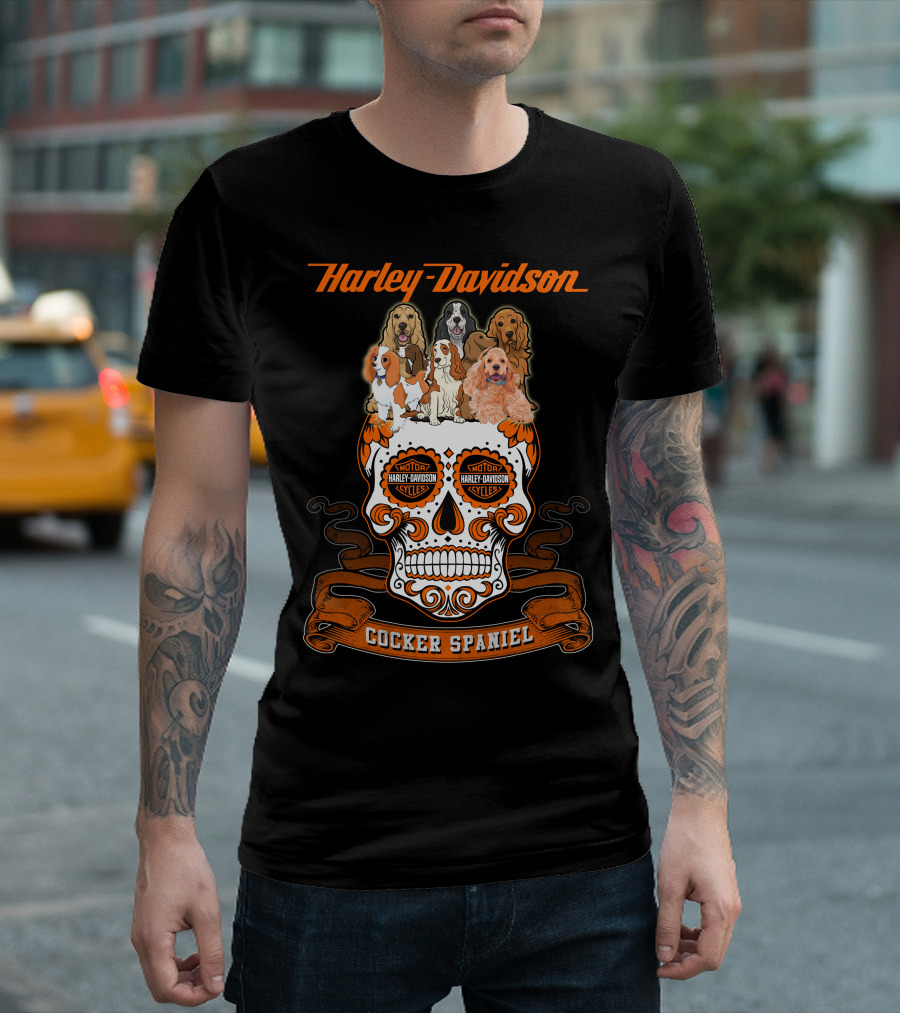 Harley Davidson Motor Cycles Cocker Spaniel Dogs T-Shirt
