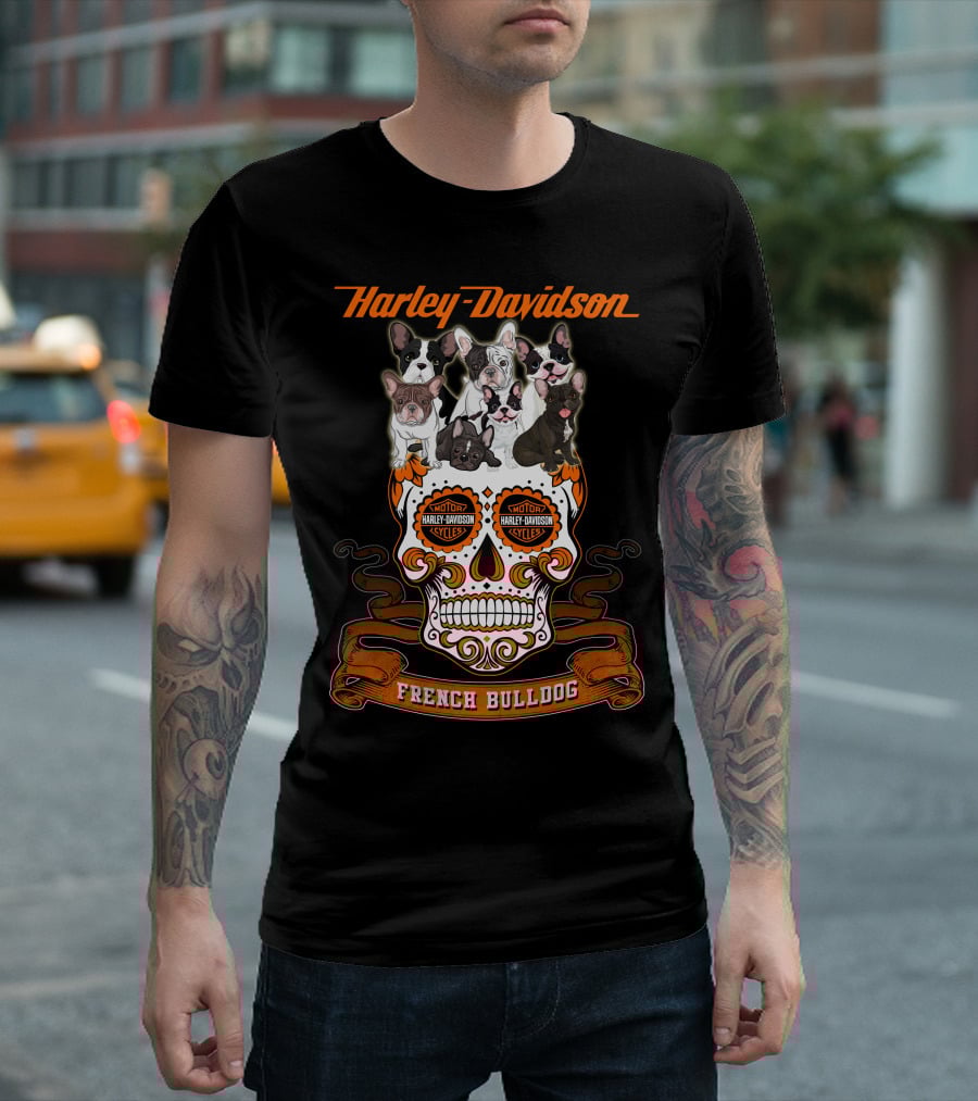 Harley Davidson French Bulldog Sugar Skull Motif T-Shirt