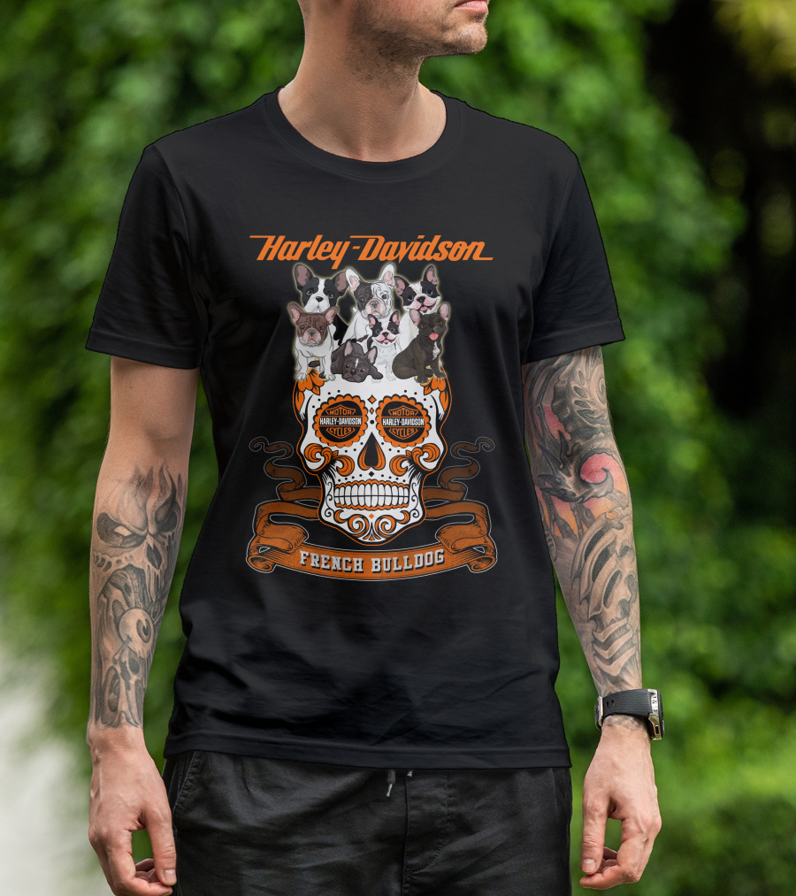 Harley Davidson French Bulldog Sugar Skull Motif T-Shirt