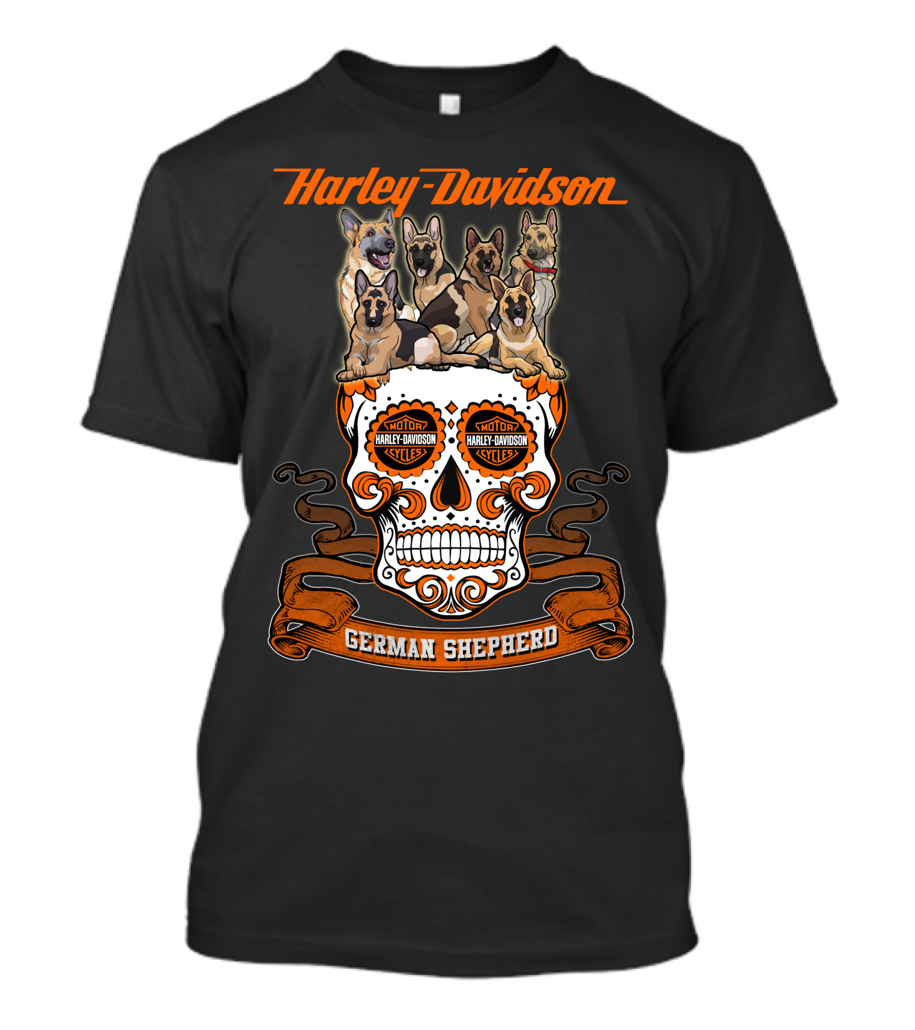 Harley Davidson German Shepherd Skull Motif T-Shirt