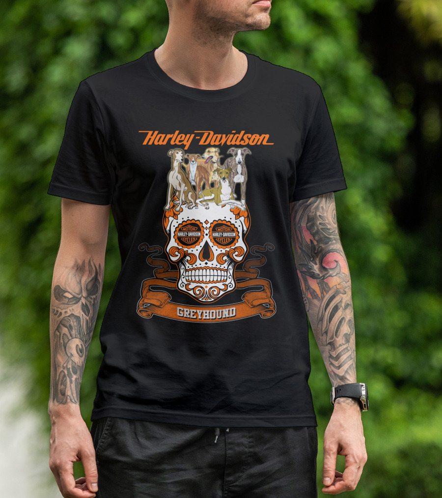 Harley Davidson Motor Cycles Greyhound Skull T-Shirt