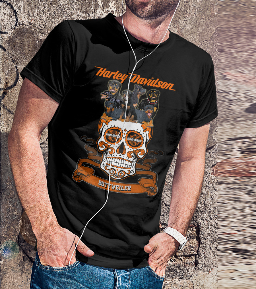 Harley Davidson Motorcycles Rottweiler Skull T-Shirt