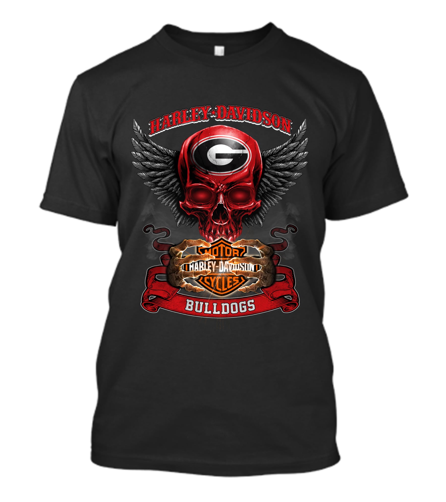 Harley Davidson Georgia Bulldogs Motorcycles Skull Wings T-Shirt