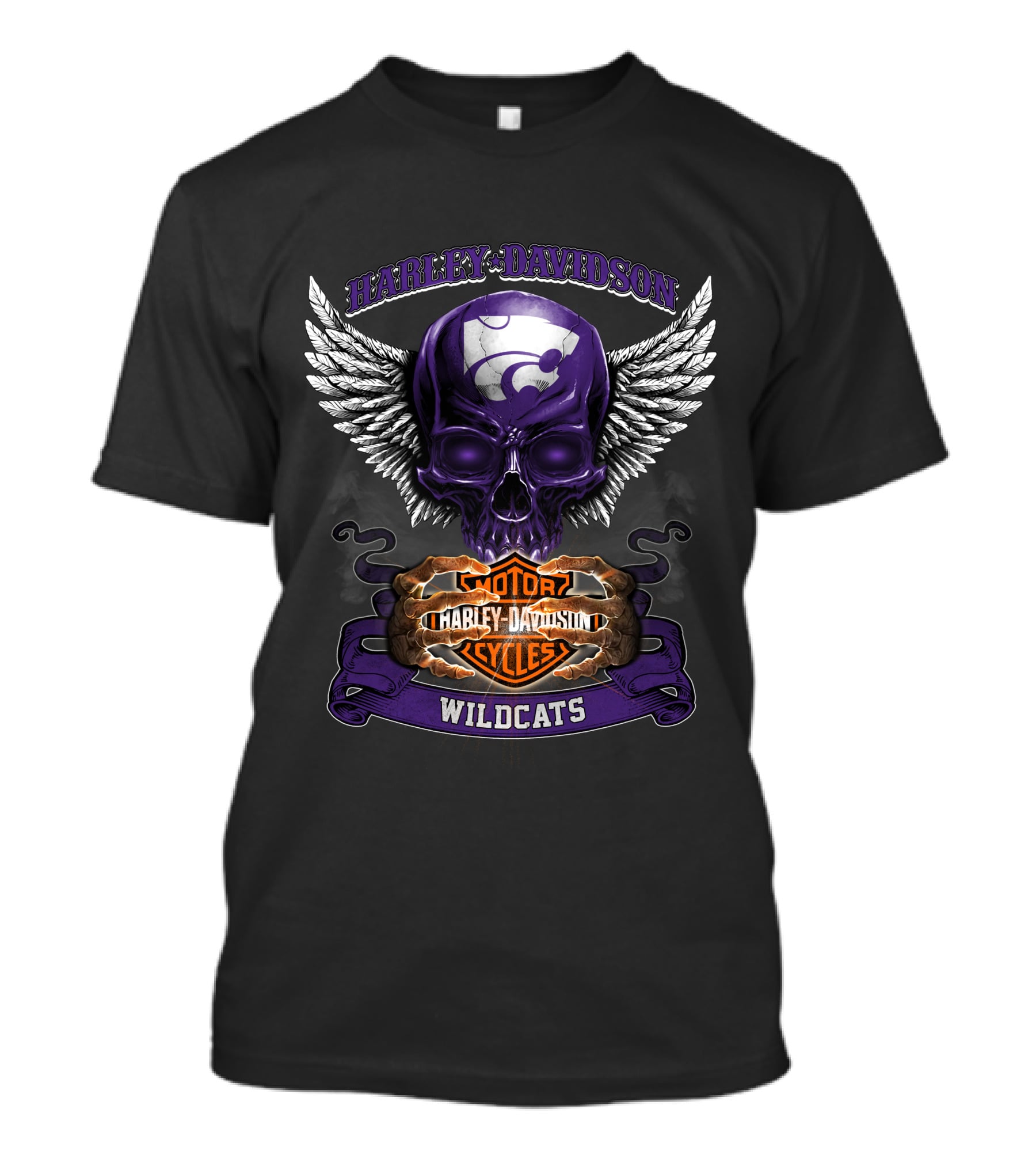 Harley Davidson Kansas State Wildcats Motorcycles Winged Skull T-Shirt