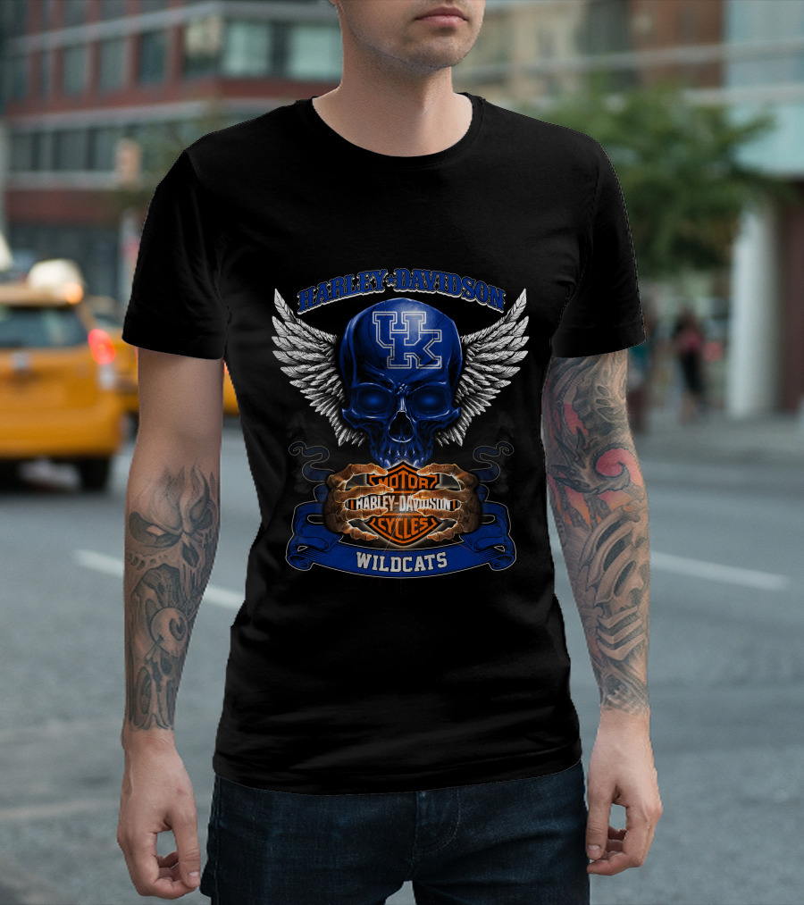 Harley Davidson Kentucky Wildcats Motorcycles Skull Wings T-Shirt