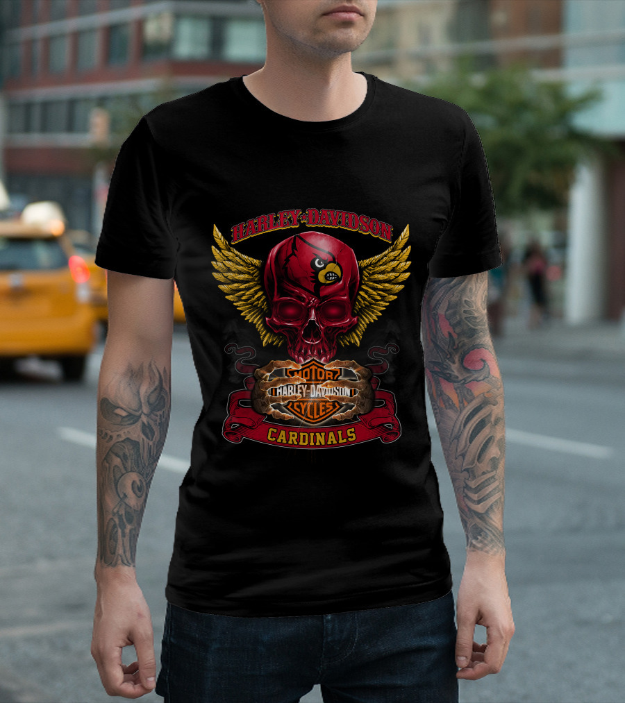Harley Davidson Louisville Cardinals Skull With Wings T-Shirt