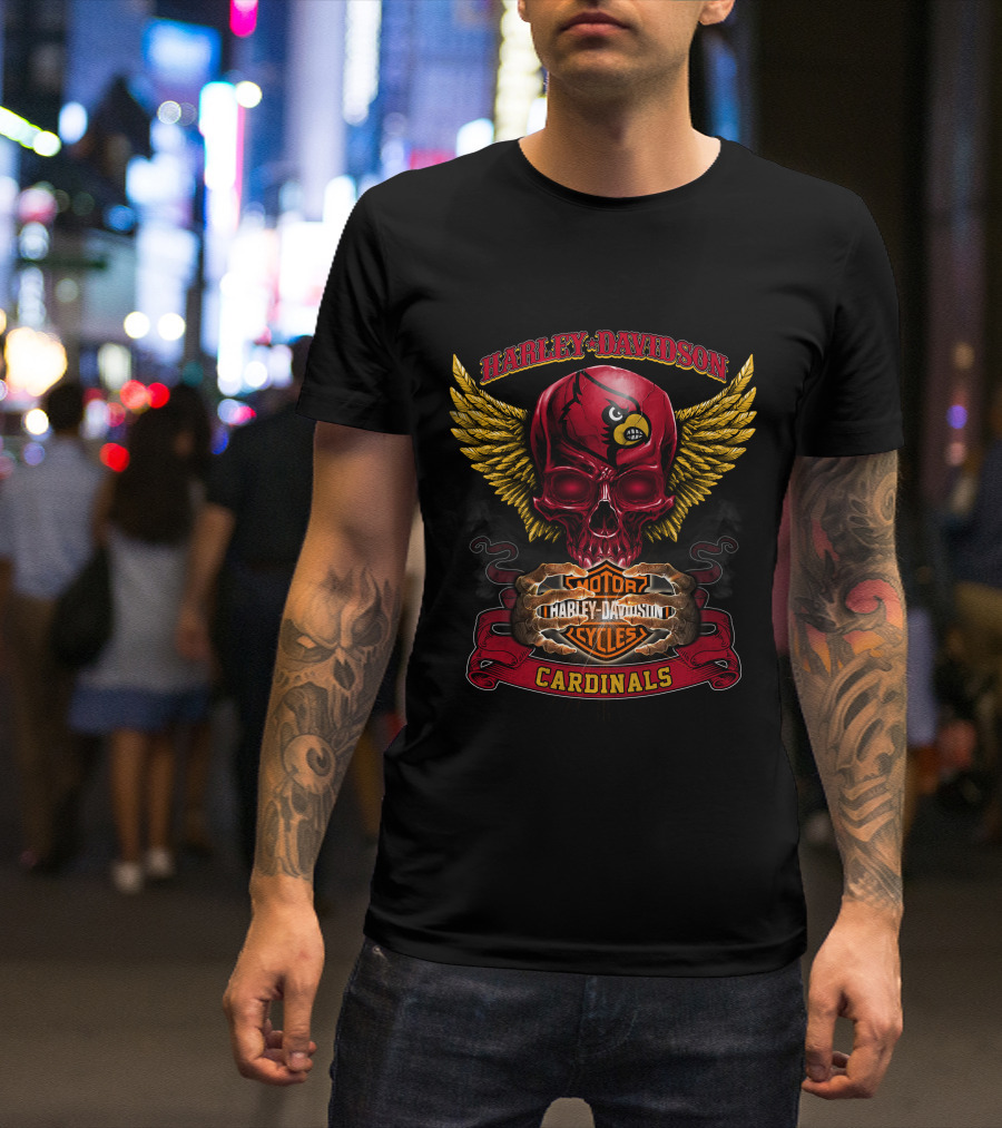 Harley Davidson Louisville Cardinals Skull With Wings T-Shirt