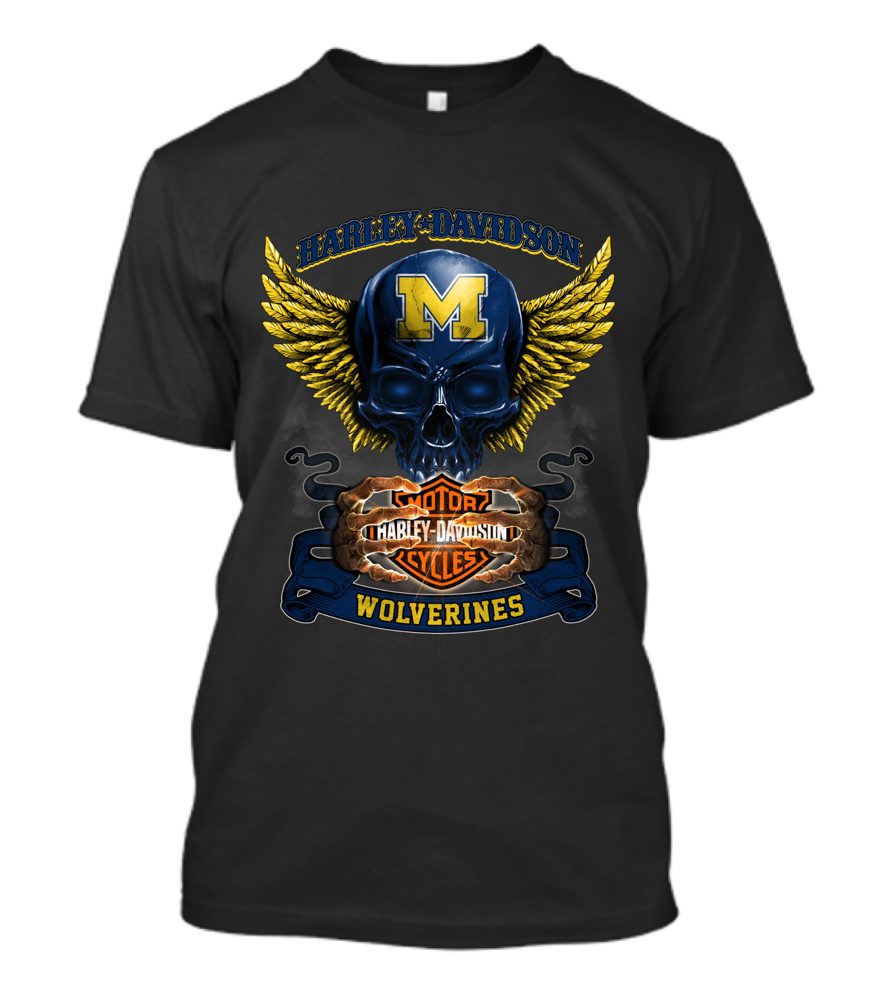 Harley Davidson Motorcycles Wolverines Michigan M Skull Wings T-Shirt