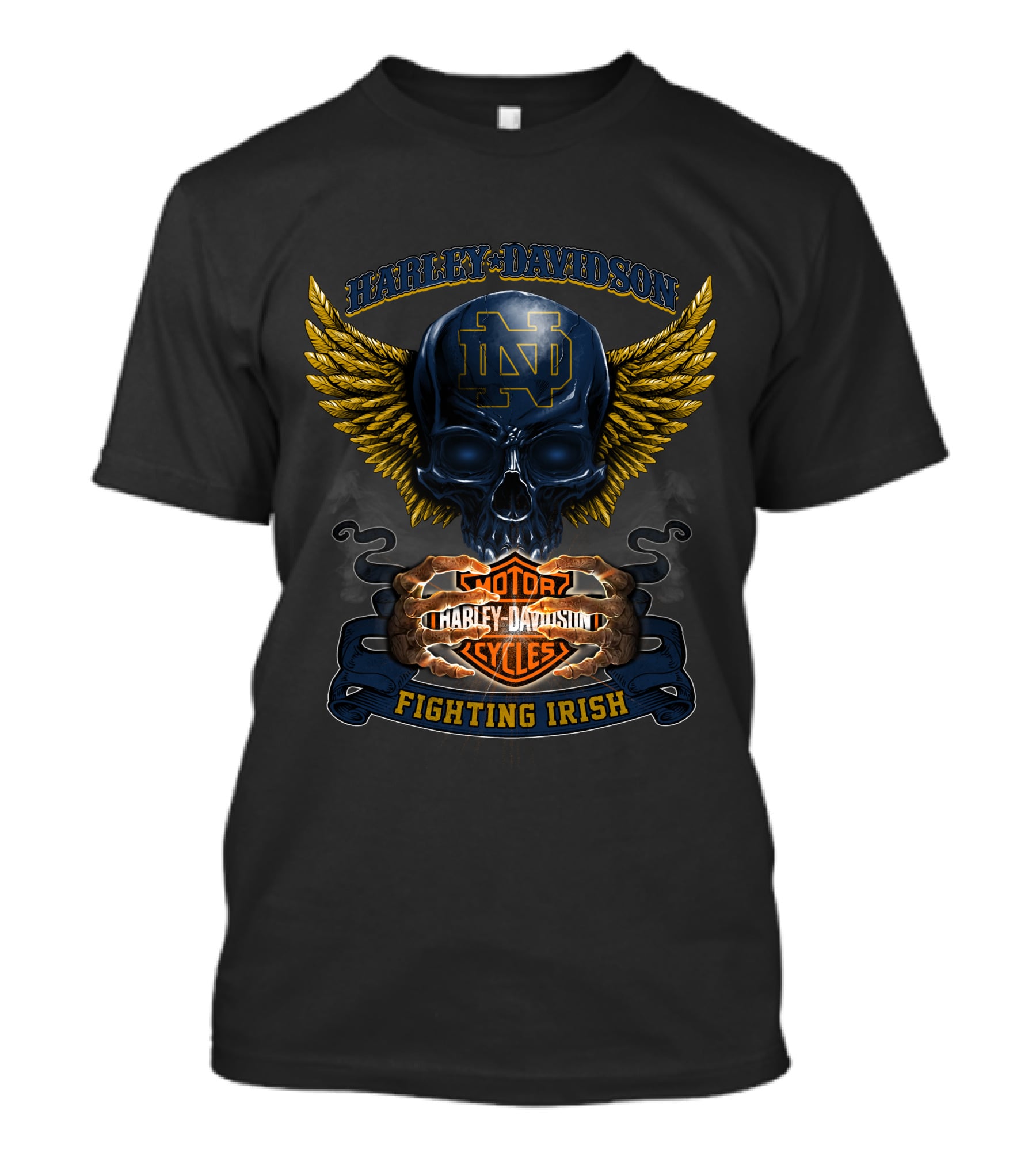 Harley Davidson Notre Dame Nd Motor Cycles Fighting Irish Skull Wings T-Shirt