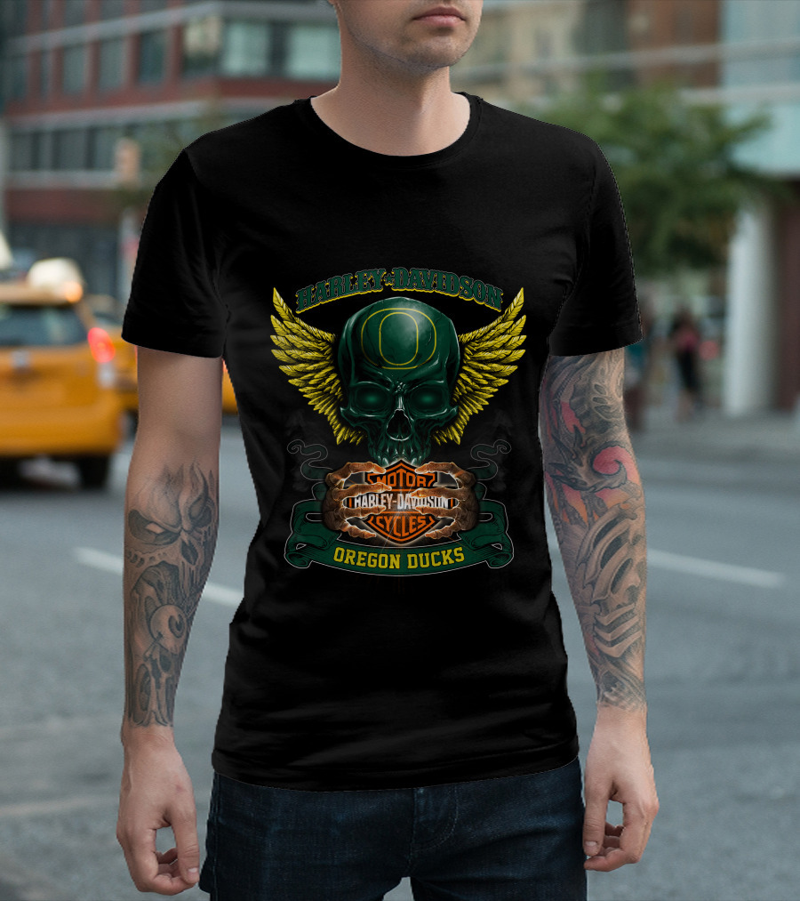 Harley Davidson Oregon Ducks Skull Winged T-Shirt